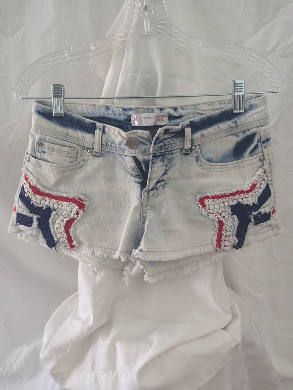 No Boundaries Light Blue Denim Shorts with Red & Navy Star Trim
